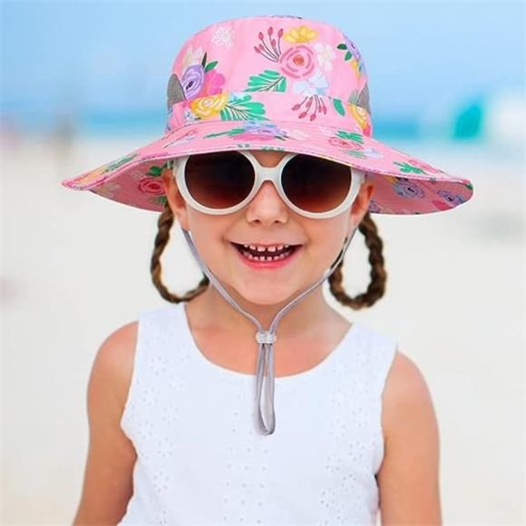 Kids Sun Hat Girls Bucket Hat Toddler Beach Pink - Picture 2 of 6